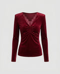 Women's Elegant Top with Lace Accents and Wrap Design