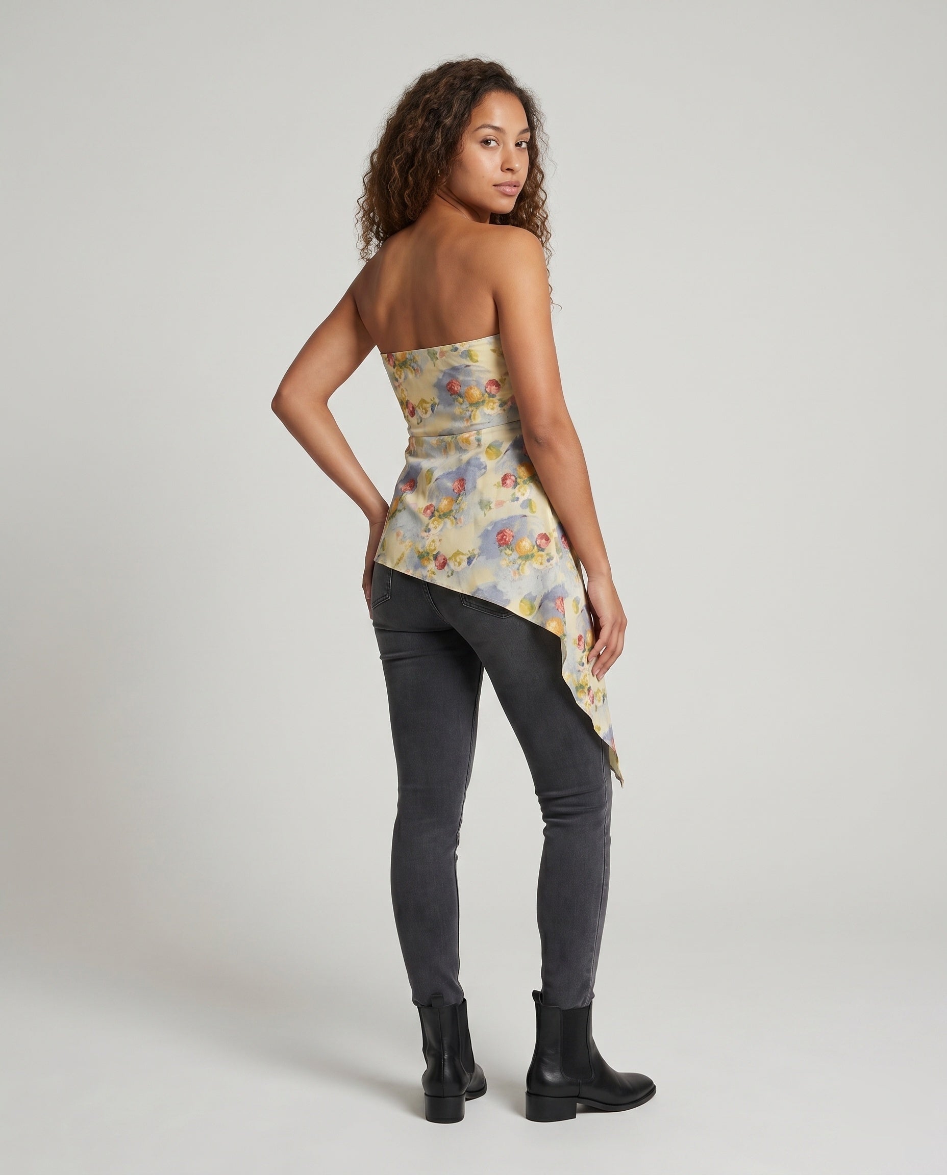 Women's Elegant Strapless Blouse Top with Floral Design - Back View