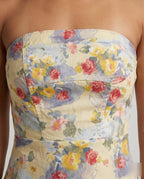 Women's Elegant Strapless Blouse Top with Floral Design - Close-Up Detail