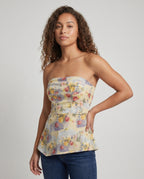 Women's Elegant Strapless Blouse Top with Floral Design - Upper Body View
