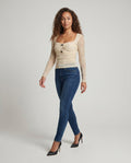 Women's Elegant and Figure-Hugging Lace Dress with Puff Sleeves - Front View