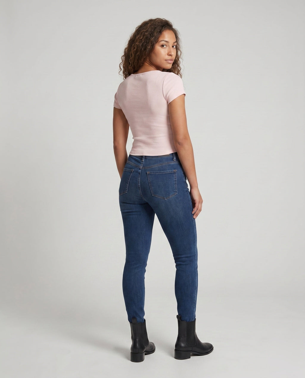 Women's Fitted Short-Sleeve Shirt with Lace Decoration - Back View