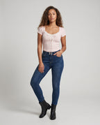 Women's Fitted Short-Sleeve Shirt with Lace Decoration - Front View