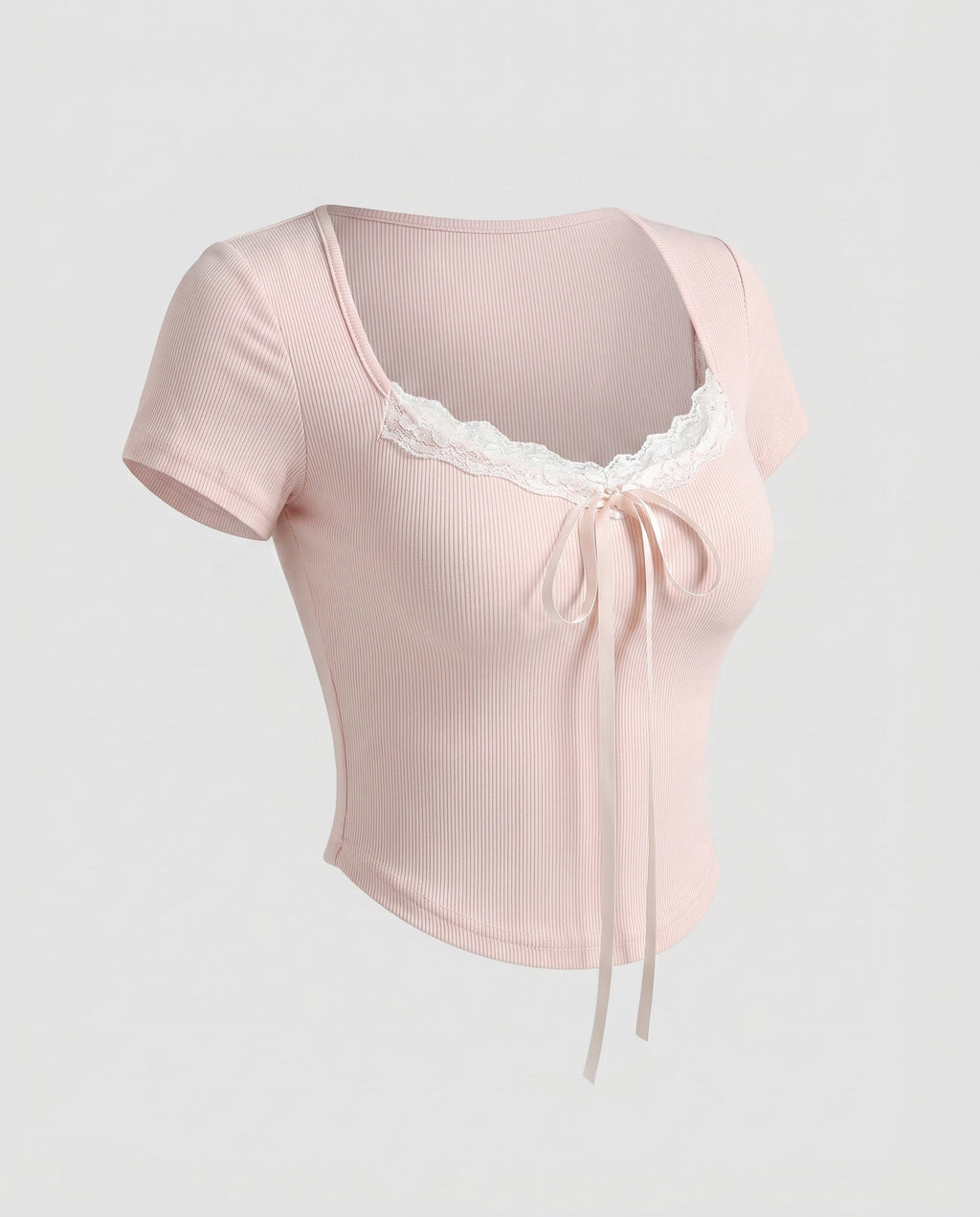 Women's Fitted Short-Sleeve Shirt with Lace Decoration