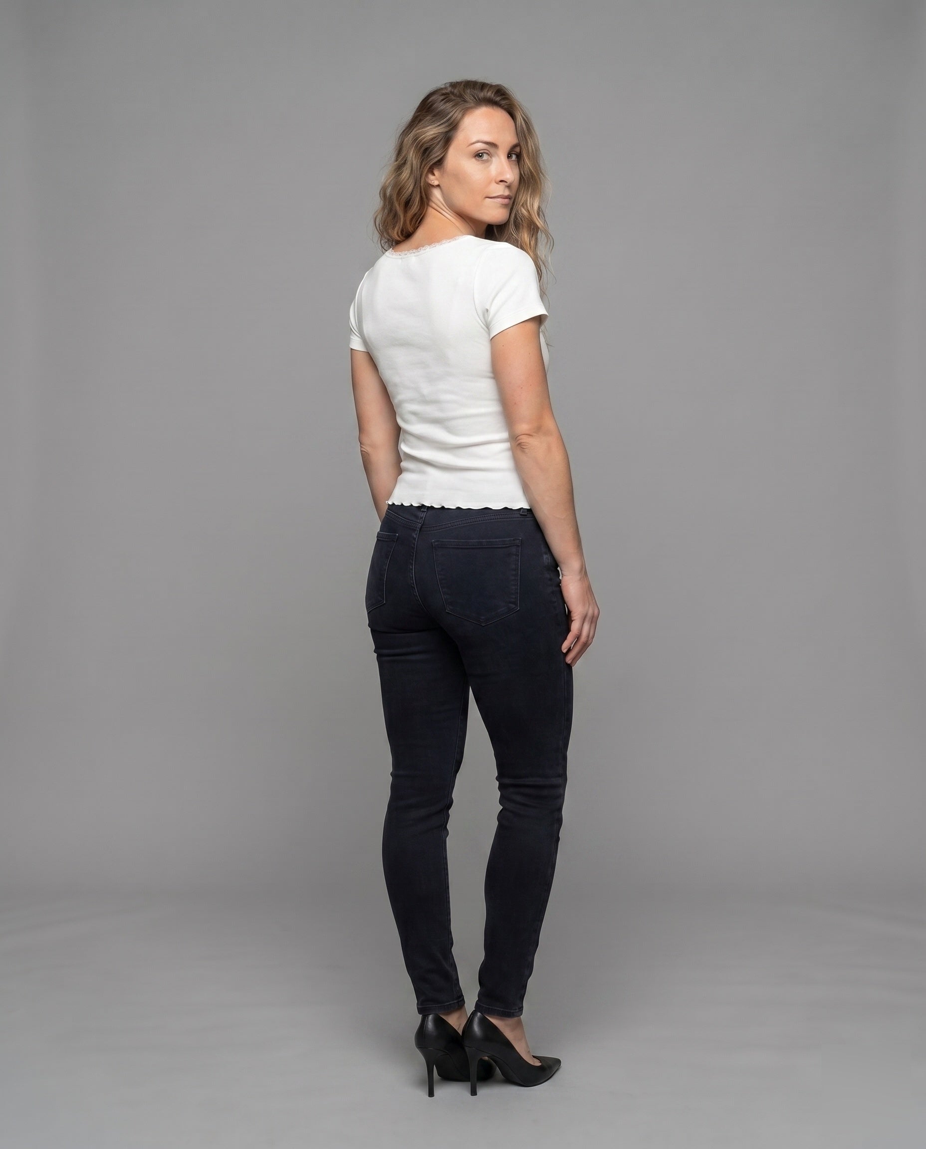 Women's Fitted T-Shirt with Fine Lace Decoration - Back View