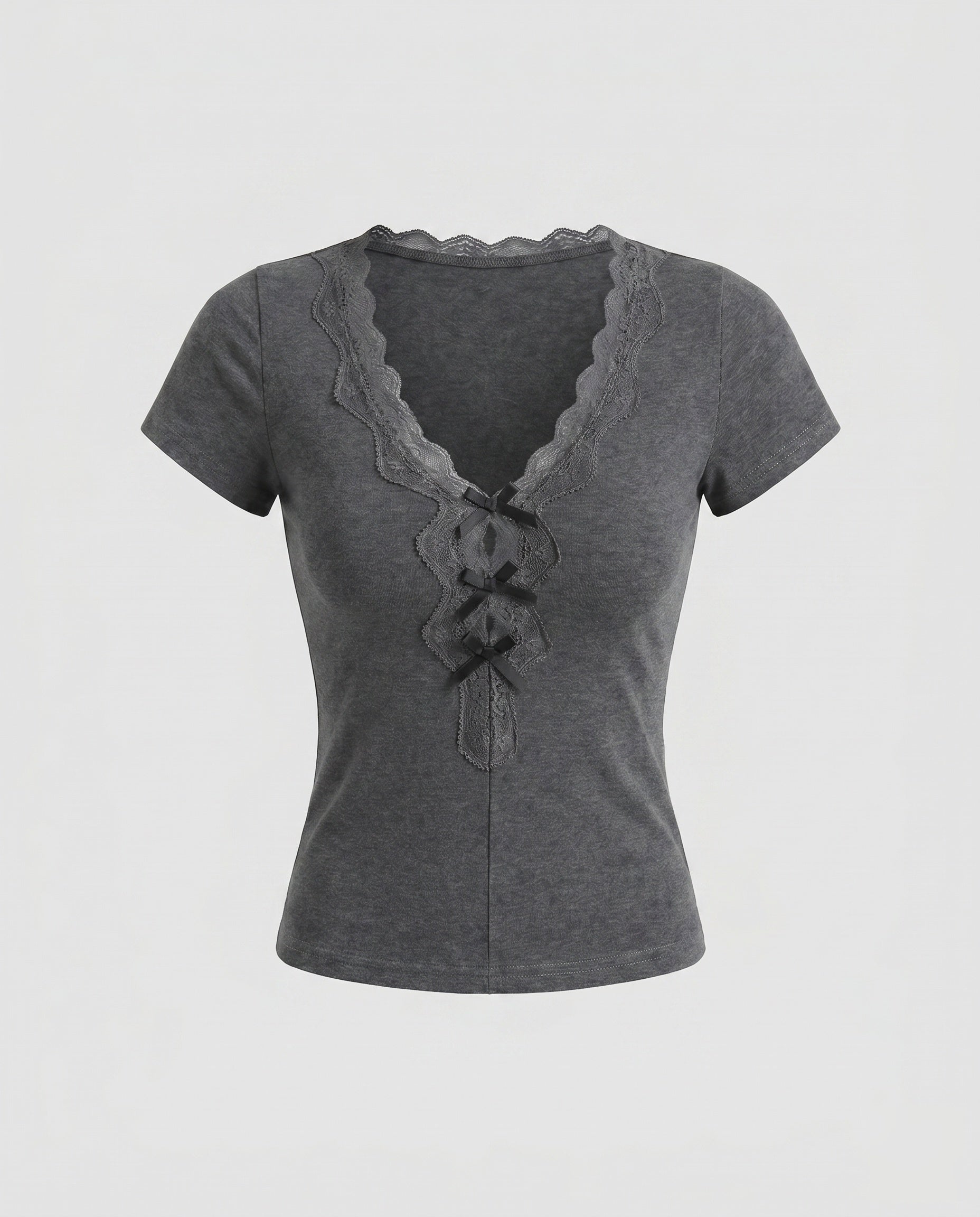 Women's Fitted V-Neck T-Shirt with Lace Accents