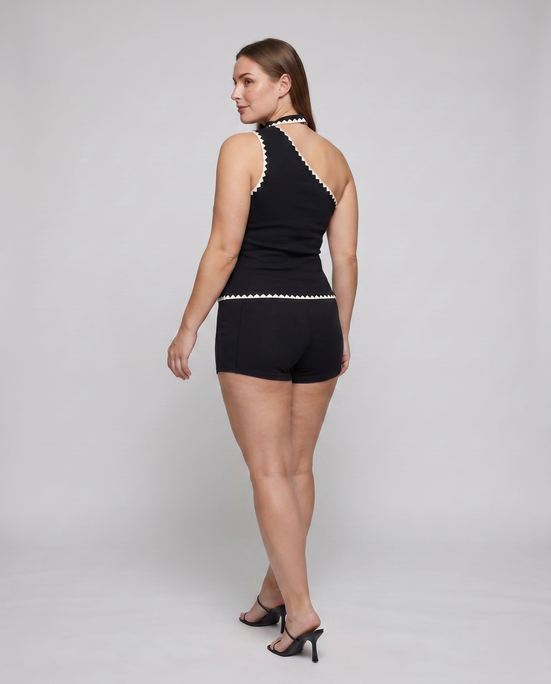 Women's Jumpsuit with Elegant Choker Neckline and Fine Lace Accents - Back View