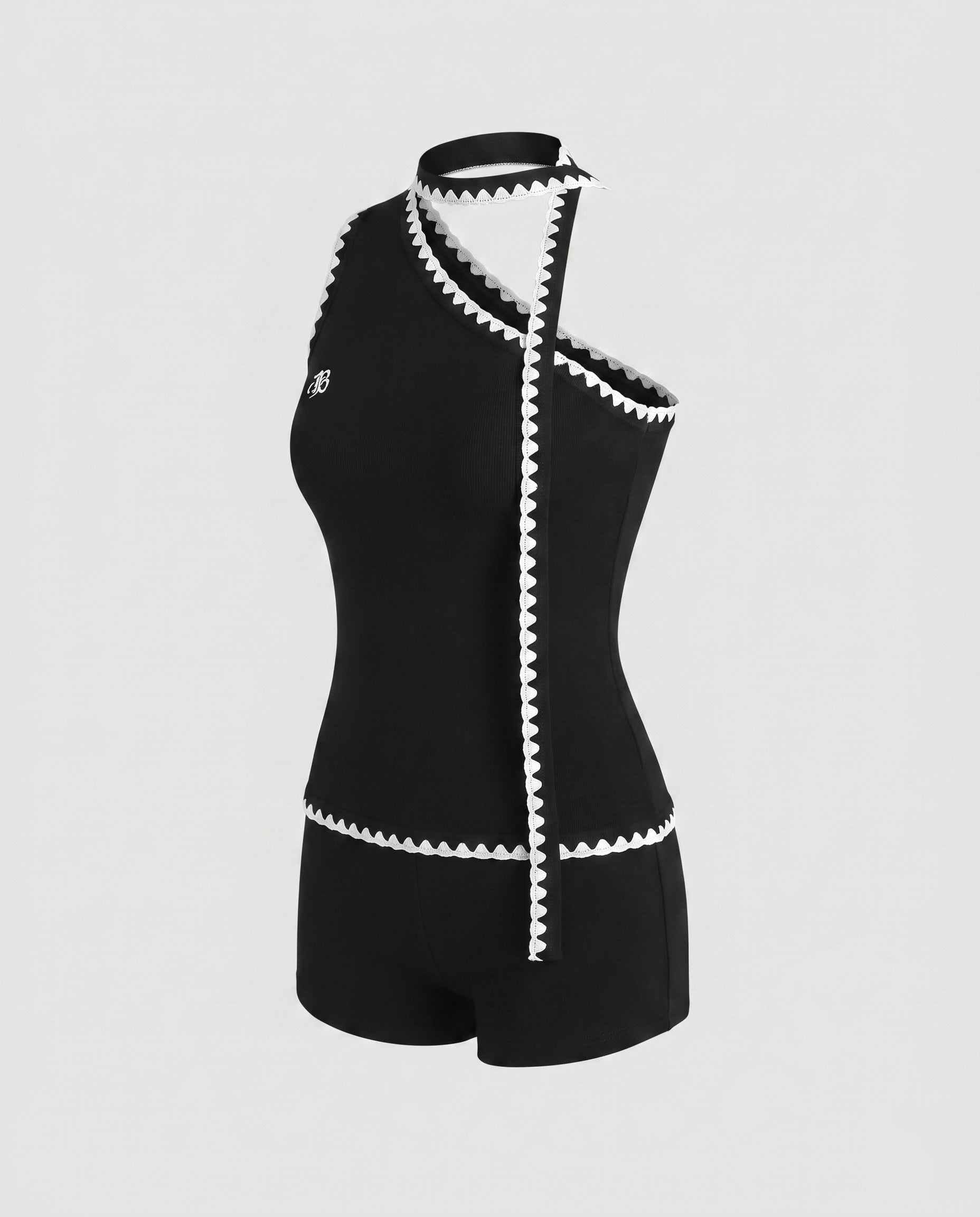Women's Jumpsuit with Elegant Choker Neckline and Fine Lace Accents