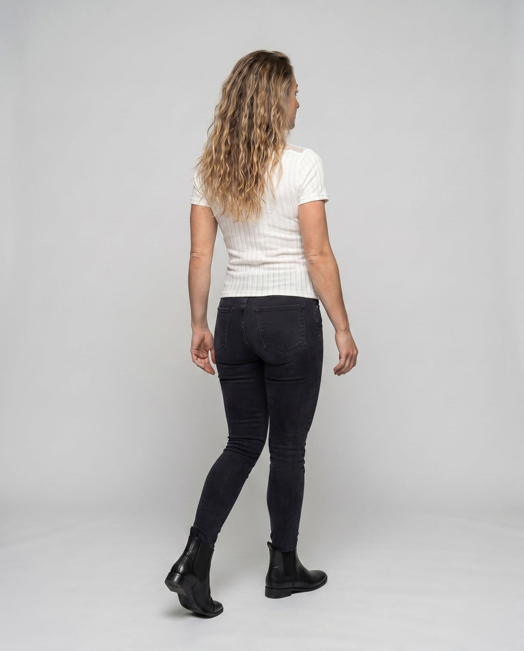 Women's Short Sleeve Lace Top with Elegant V-Neck - Back View