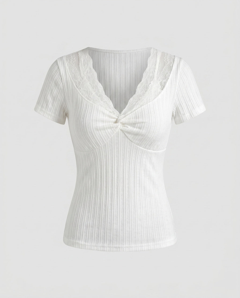 Women's Short Sleeve Lace Top with Elegant V-Neck