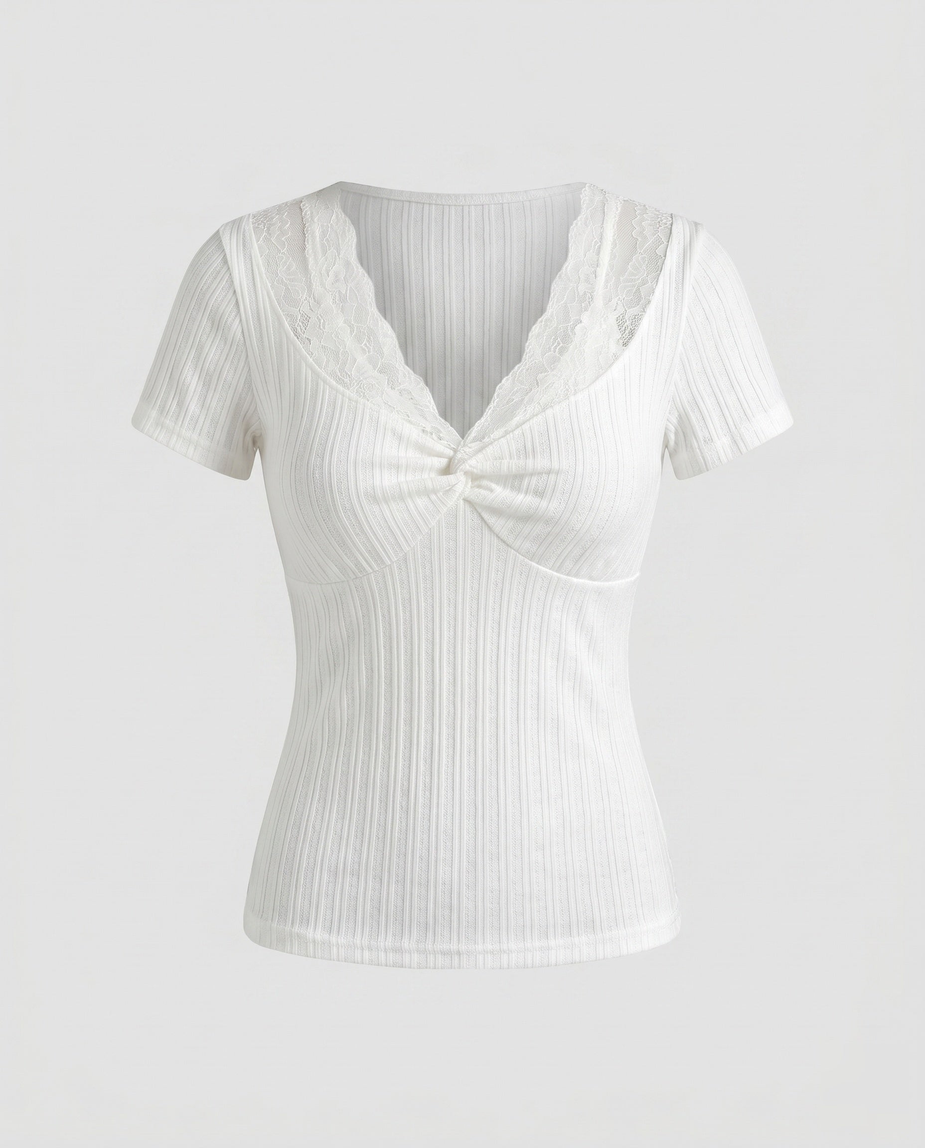 Women's Short Sleeve Lace Top with Elegant V-Neck