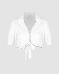 Women's Short Blouse Top with Playful Tie Design