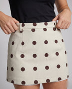Women's Short Skirt with Playful Polka Dot Pattern - Close-Up Detail