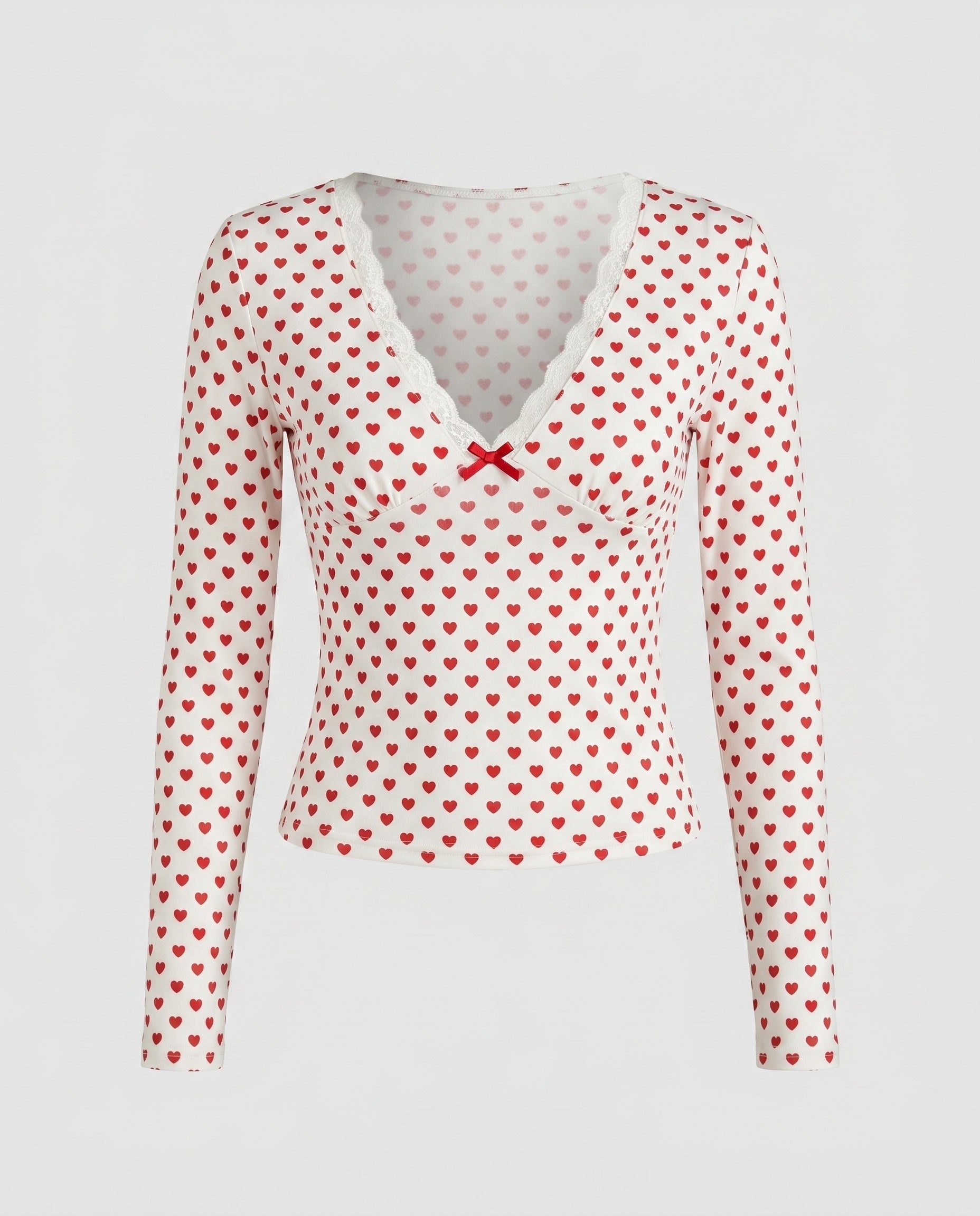 Women's Long Sleeve Top with Decorative Heart Pattern