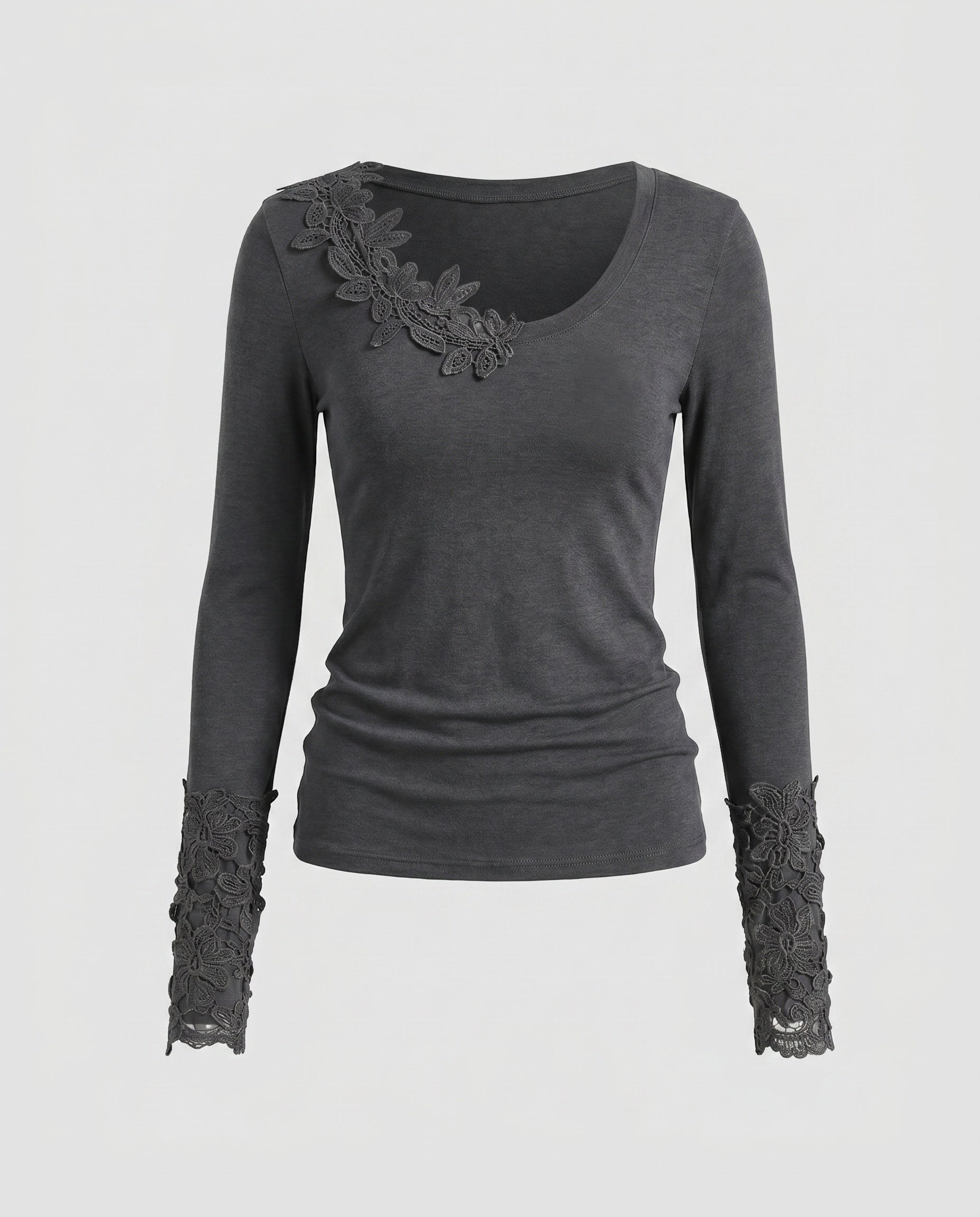 Women's Long Sleeve Shirt with Decorative Lace Trim