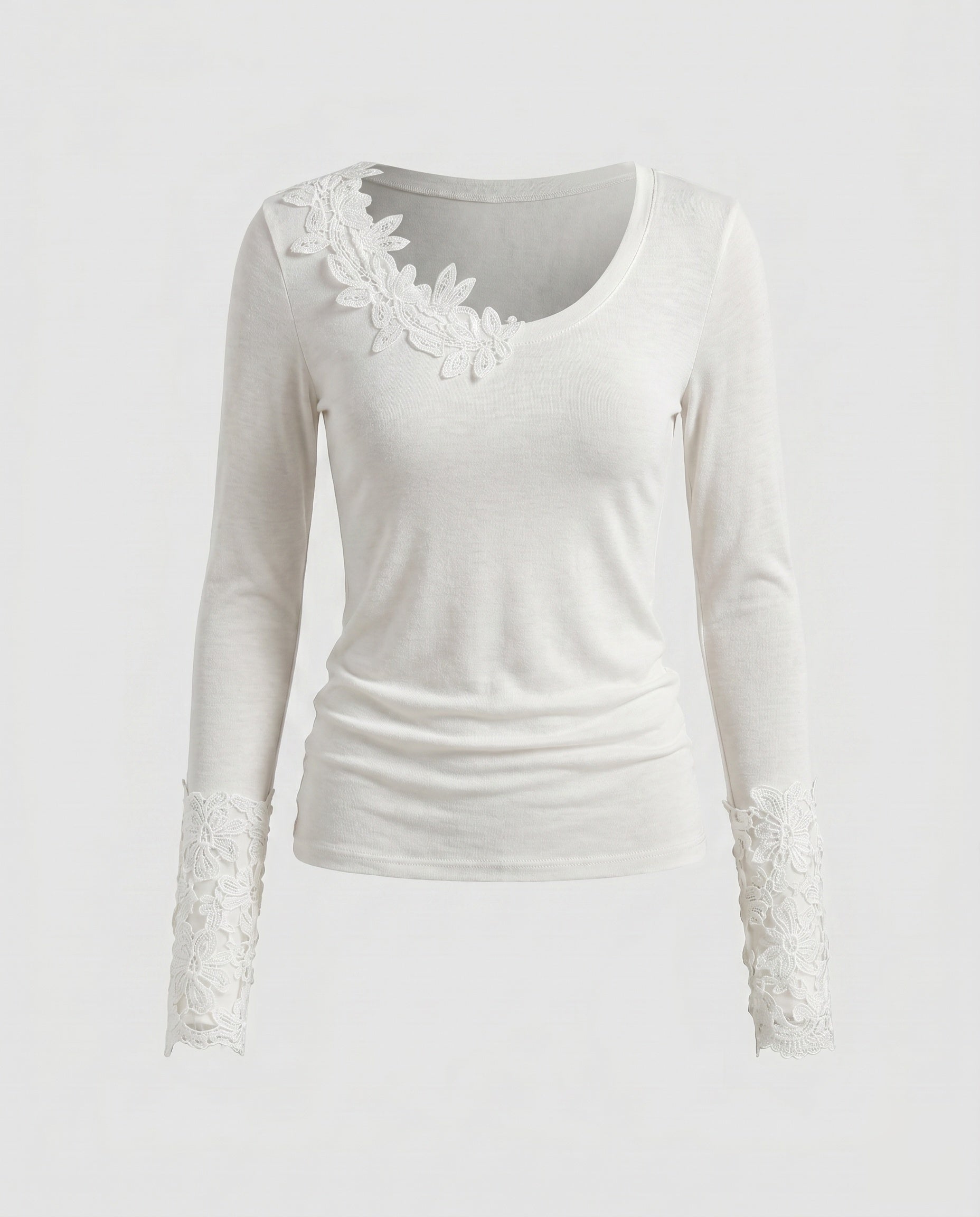 Women's Long Sleeve Shirt with Decorative Lace Trim
