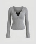 Women's Long-Sleeve Shirt with Elegant Button Placket, Delicate Lace
