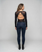 Women's Long Sleeve Shirt with Elegant Lace Back Detail - Back View