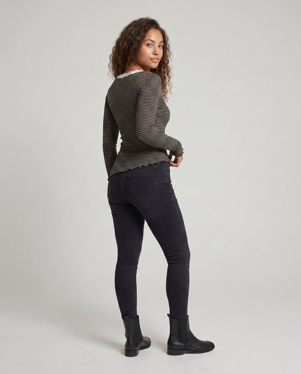 Women's Long Sleeve Shirt with Playful Lace Collar - Back View