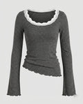 Women's Long Sleeve Shirt with Playful Lace Collar
