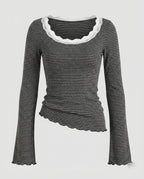Women's Long Sleeve Shirt with Playful Lace Collar