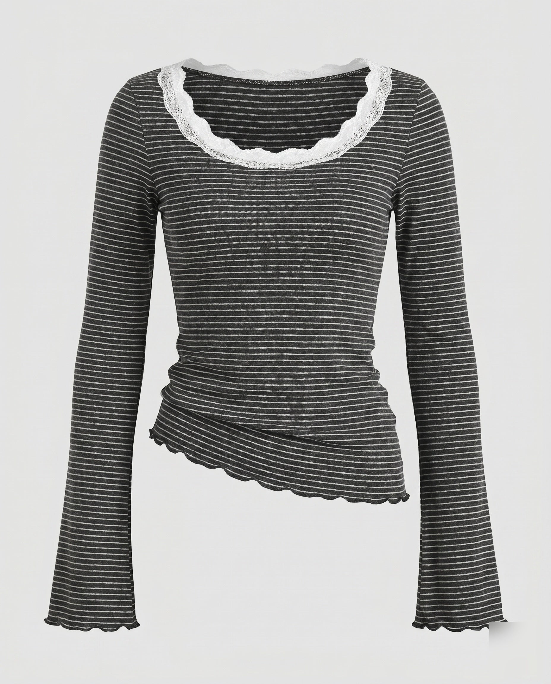 Women's Long Sleeve Shirt with Playful Lace Collar