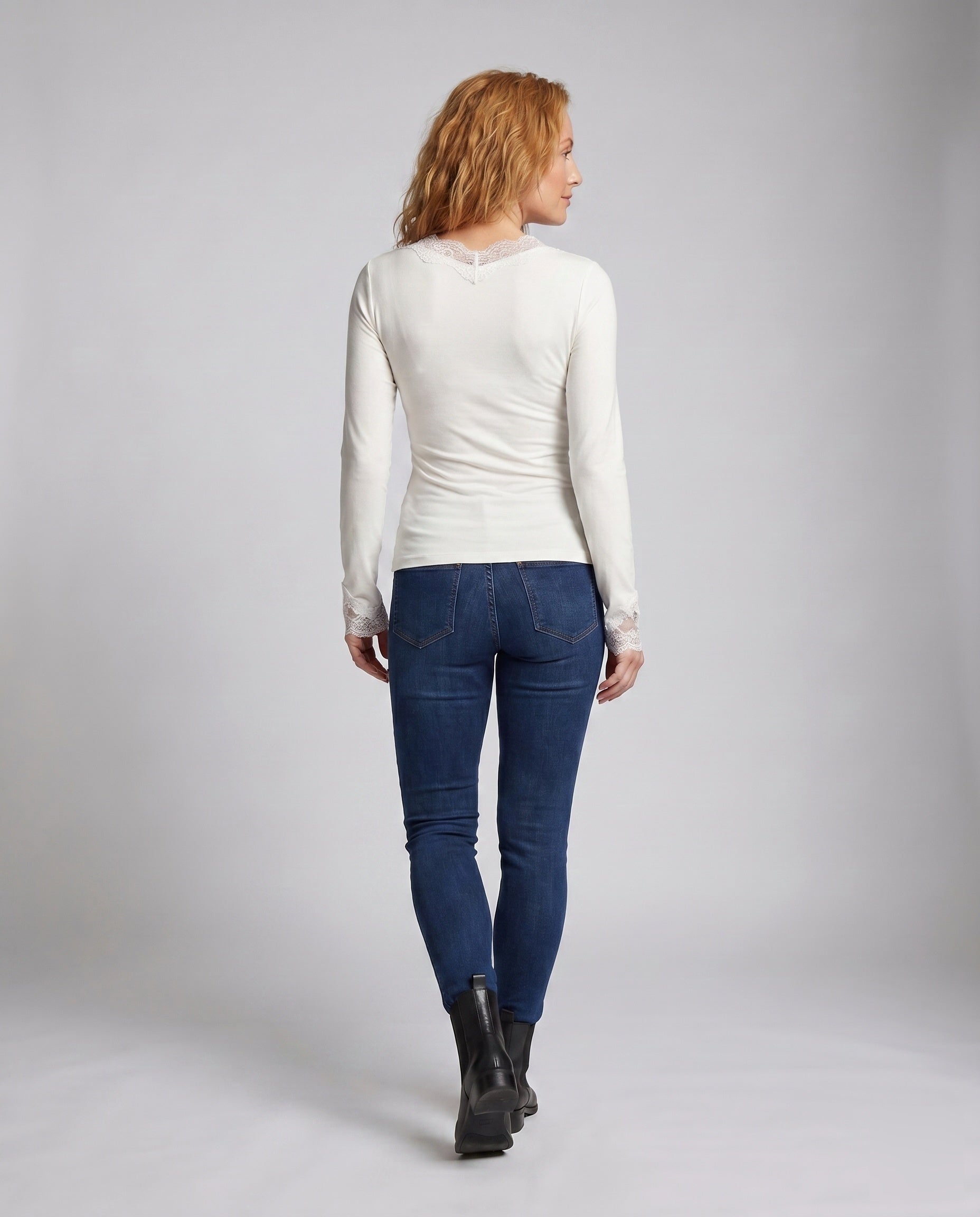 Women's Long Sleeve Shirt with Delicate Lace Accents - Back View