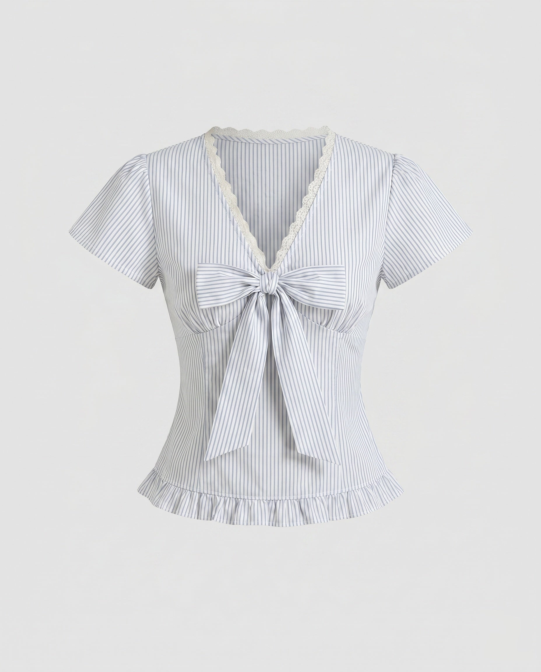 Women's Casual Blouse Shirt with Ruffle Details and Playful Bow Accent