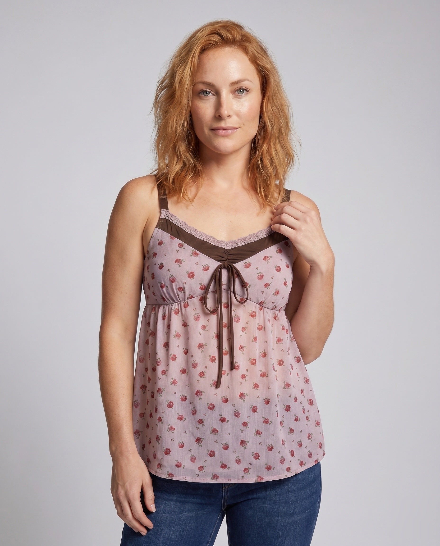 Women's Casual Blouse Top with Floral Patterns - Upper Body View