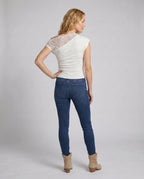 Women's Top with Asymmetrical Lace Insert and Casual Cut - Back View