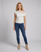 Women's Top with Asymmetrical Lace Insert and Casual Cut - Front View