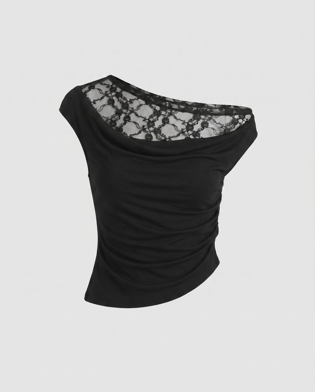 Women's Top with Asymmetrical Lace Insert and Casual Cut