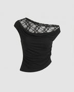Women's Top with Asymmetrical Lace Insert and Casual Cut