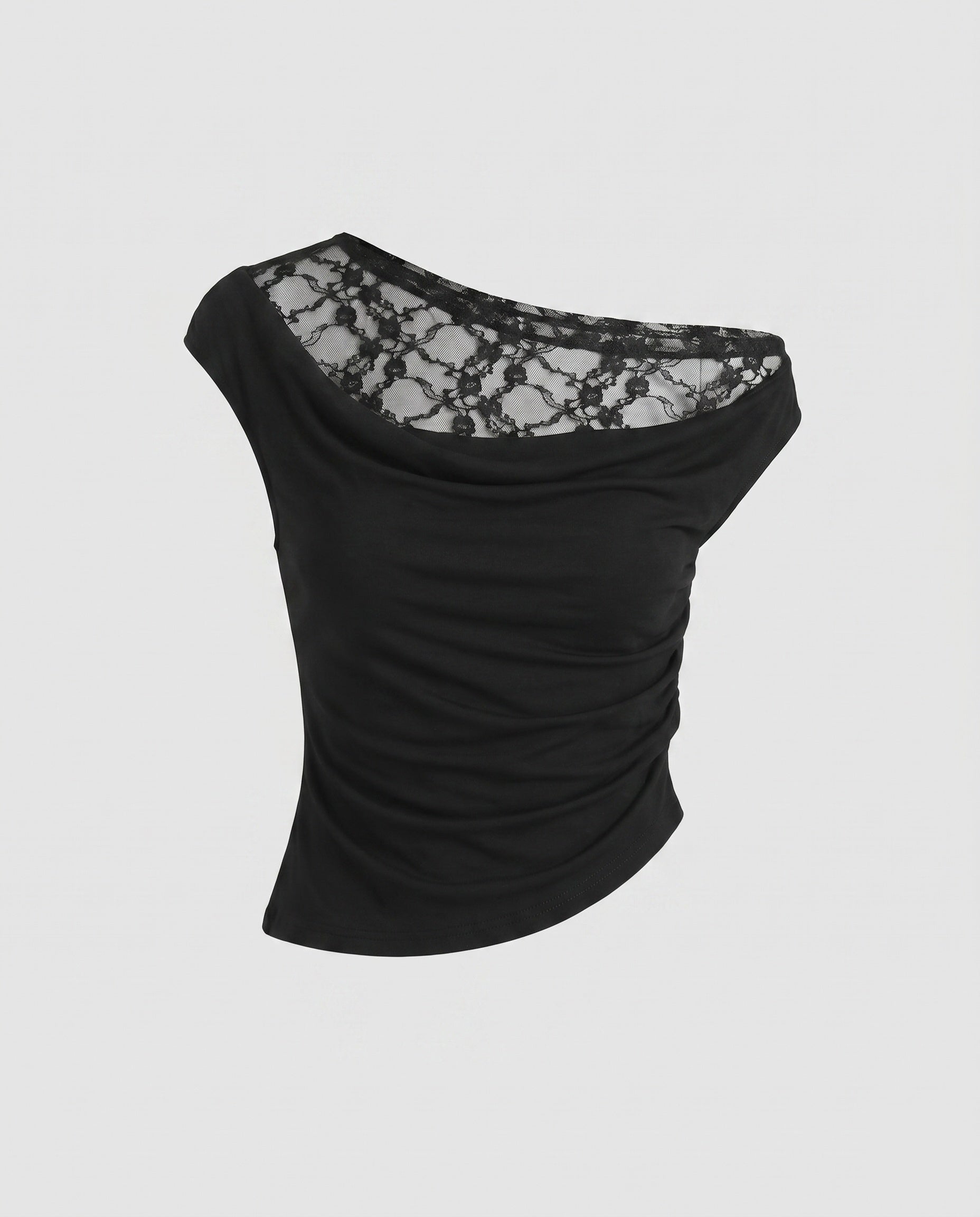 Women's Top with Asymmetrical Lace Insert and Casual Cut