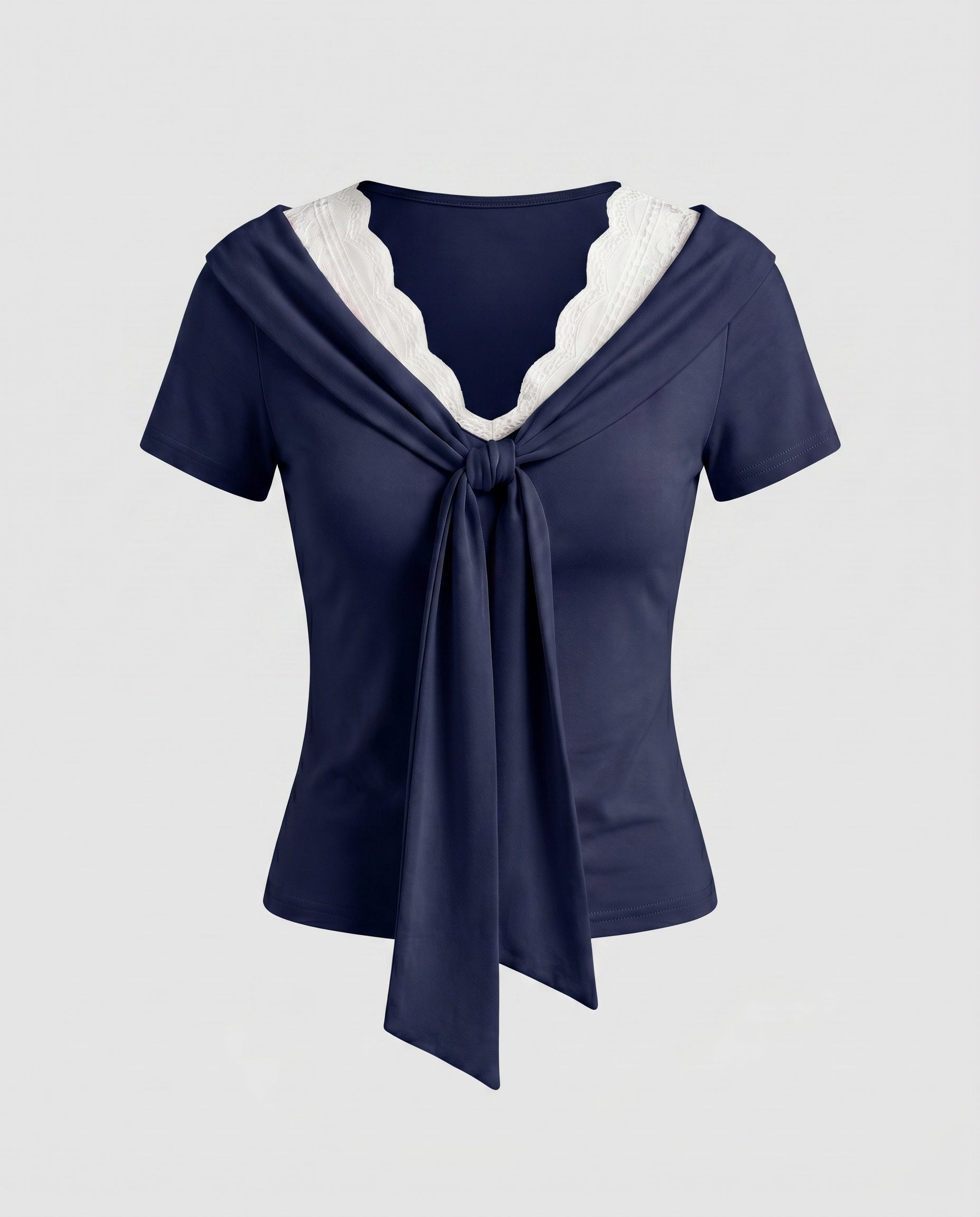 Women's Top with Decorative Bow and Delicate Lace Accents