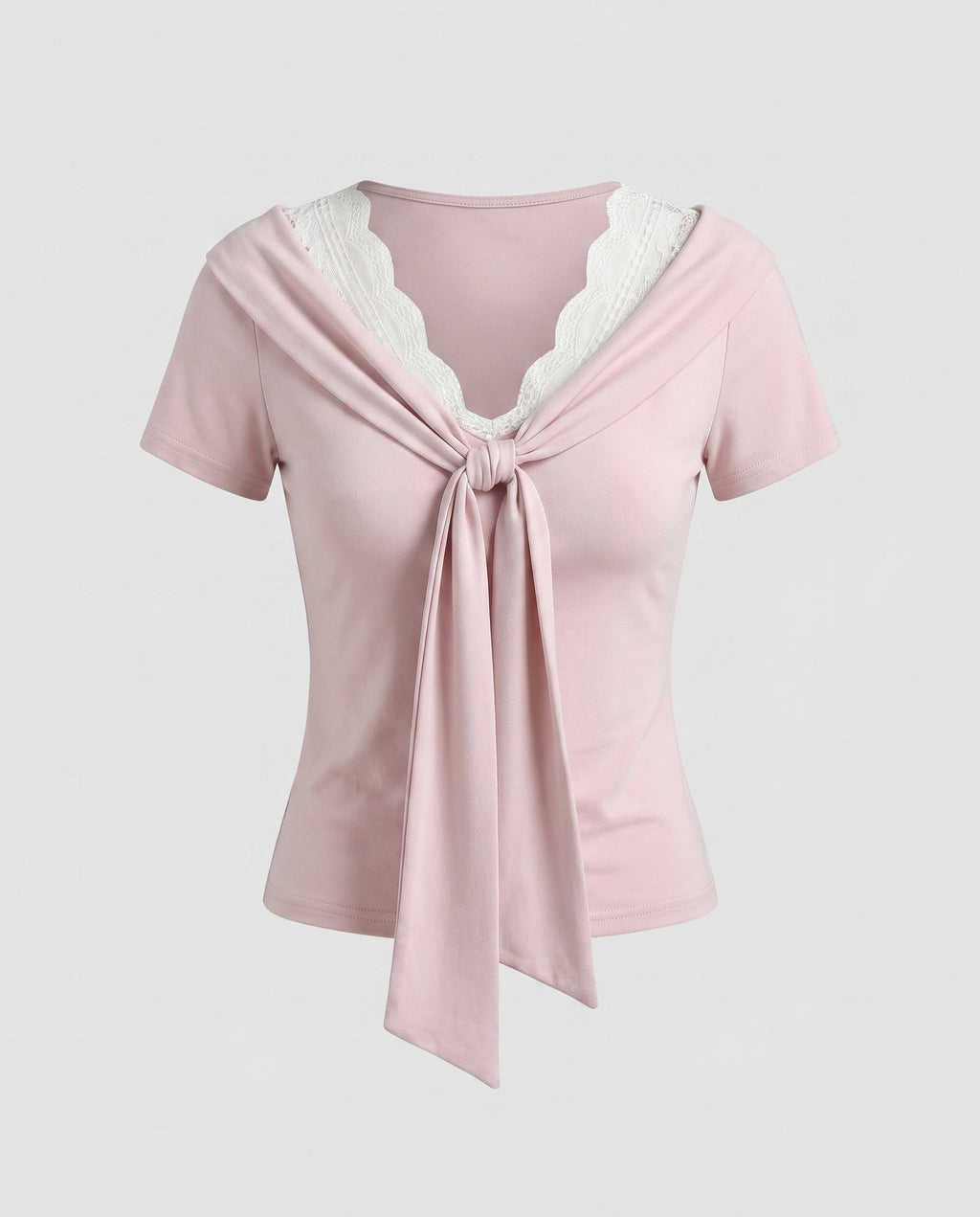 Women's Top with Decorative Bow and Delicate Lace Accents