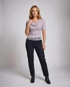 Women's Top with Elegant Waterfall Neckline and Delicate Lace Accents - Front View