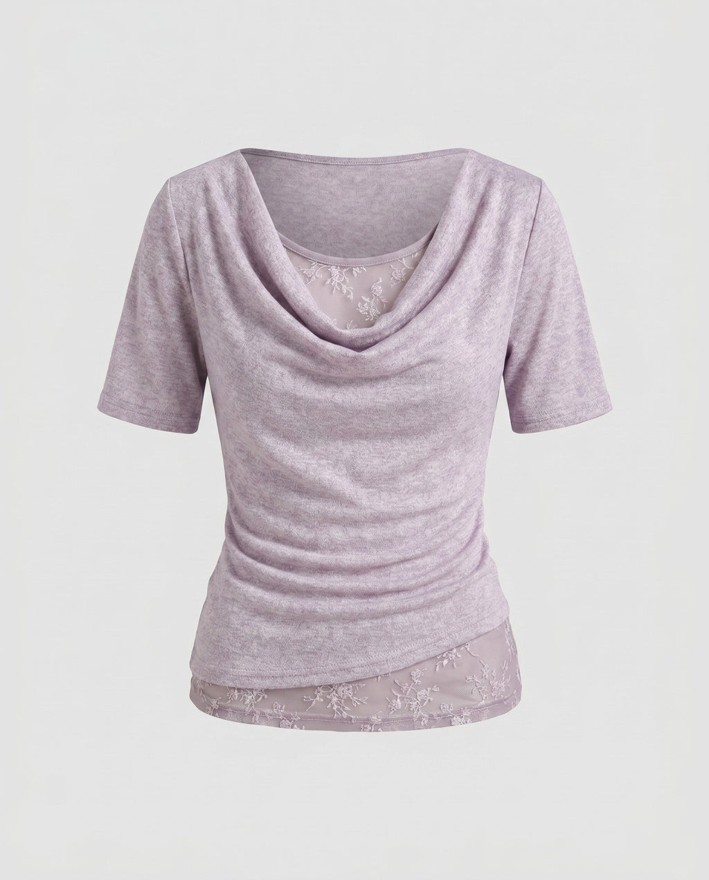 Women's Top with Elegant Waterfall Neckline and Delicate Lace Accents