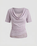 Women's Top with Elegant Waterfall Neckline and Delicate Lace Accents