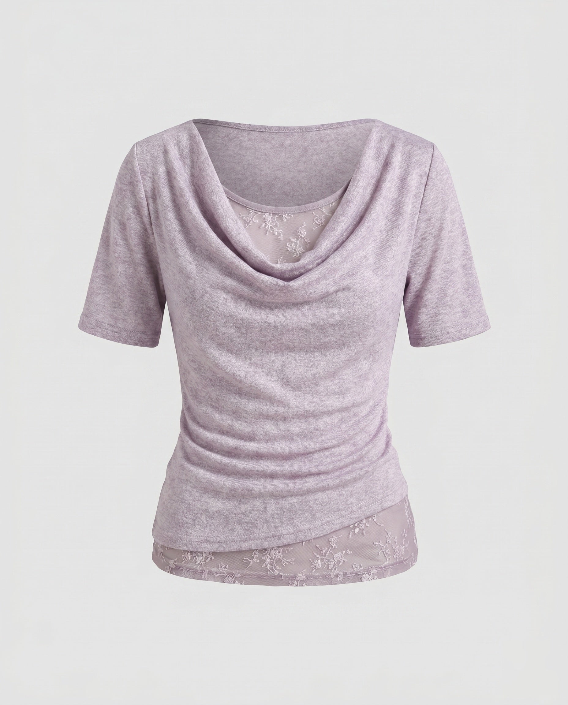 Women's Top with Elegant Waterfall Neckline and Delicate Lace Accents
