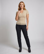 Women's Top with Elegant Lace Trim and Tailored Fit - Front View