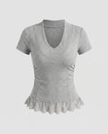 Women's Top with Elegant Lace Trim and Tailored Fit