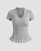 Women's Top with Elegant Lace Trim and Tailored Fit