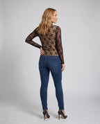 Women's Top with Elegant Lace Detailing and Figure-Hugging Cut - Back View