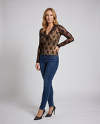 Women's Top with Elegant Lace Detailing and Figure-Hugging Cut - Front View