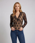 Women's Top with Elegant Lace Detailing and Figure-Hugging Cut - Upper Body View