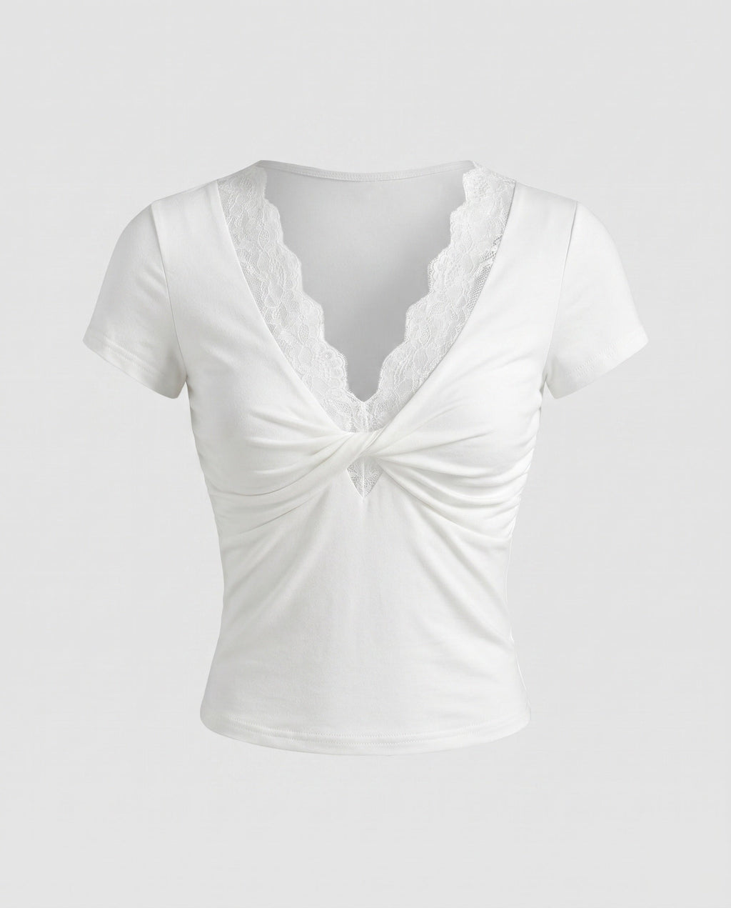 Women's Top with Elegant Lace Decoration and Playful Knot Detail