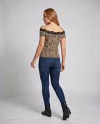 Women's Top with Off-Shoulder Design and Elegant Lace Trim - Back View
