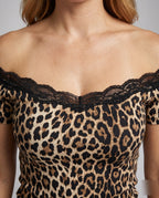 Women's Top with Off-Shoulder Design and Elegant Lace Trim - Close-Up Detail