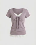 Women's Top with Sophisticated Lacing Design and Elegant Lace Insert